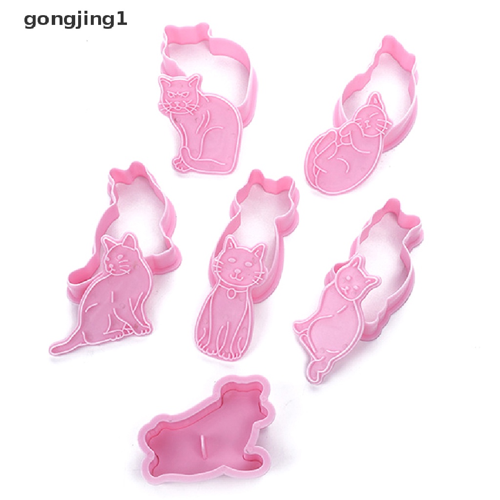 Ggg 6Set Cetakan Biskuit Plastik Kucing press Alat Pemodelan Kue ID
