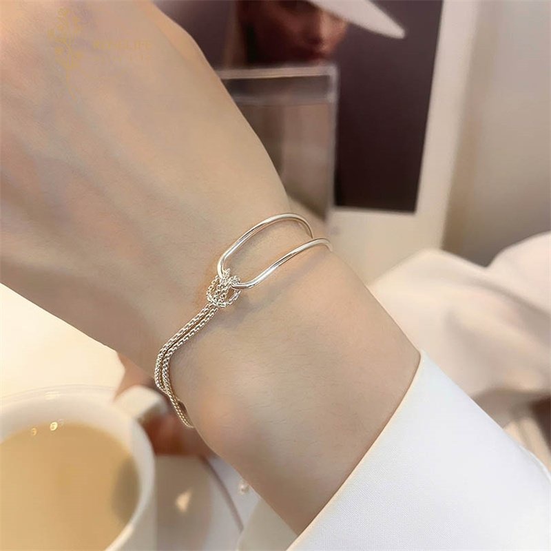 Roselife Minimalis s925 Rantai Perak Simpul Pesona Bangle Gelang Untuk Wanita Gadis Korea Trendi Pergelangan Tangan Rantai Gelang Perhiasan Hadiah Aksesoris