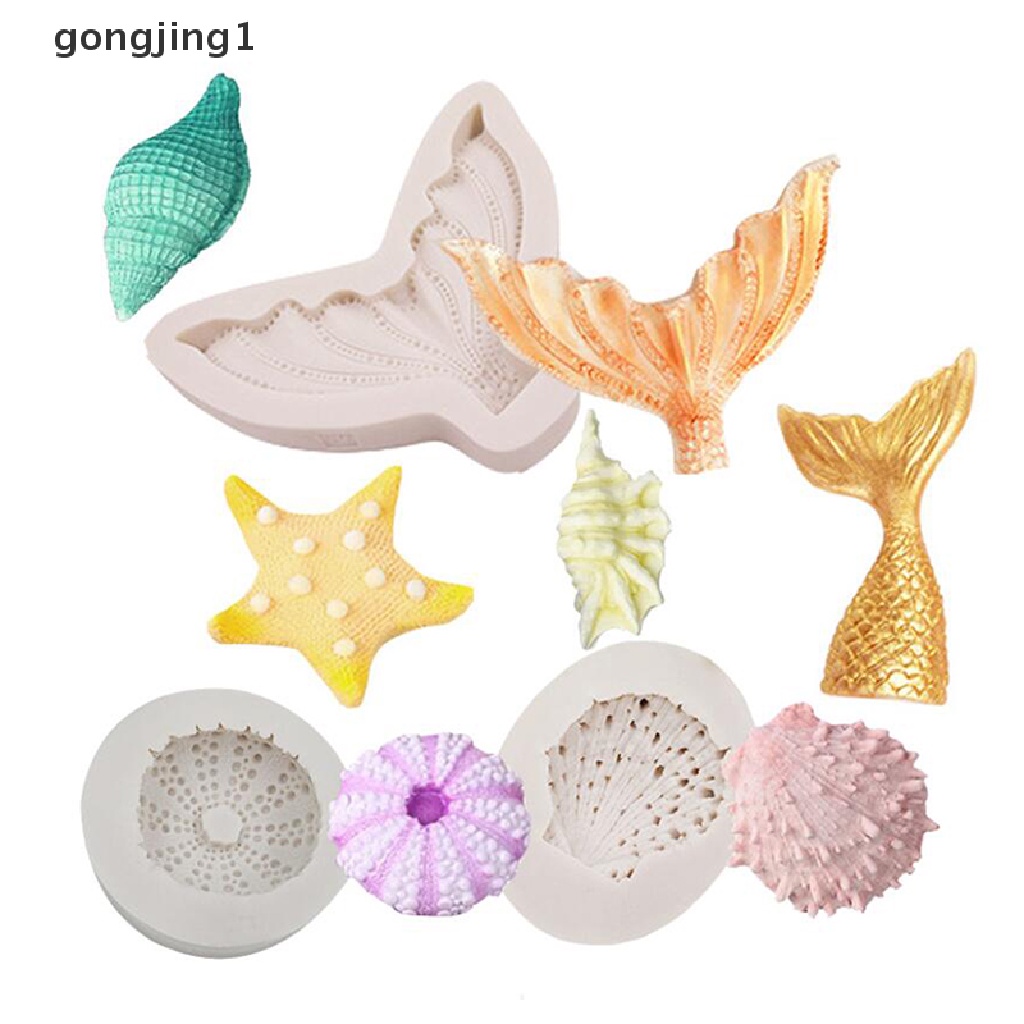 Ggg 3D Mermaid Tail Shell Bintang Laut Cetakan Silikon Fondant Dekorasi Kue Baking Mould ID