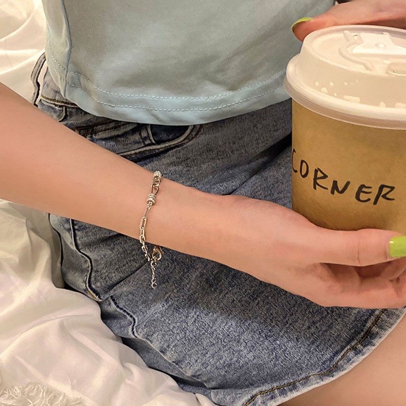 Keren Link Rantai Gelang Untuk Wanita Fashion Warna Perak Cuff Bracelets Perhiasan Aksesoris Hadiah