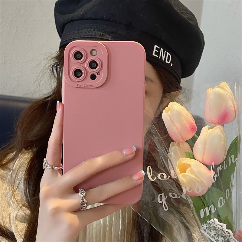 Simple!Pure Pink Soft Case HP Samsung Galaxy A70 S20 S21 FE A23 A32 Note20 S8 S9 S10 S10E S23 Ultra Note8 9 10 Plus A14 4G 5G Pelindung Kamera Casing FTD