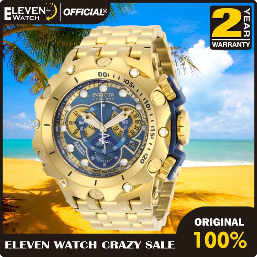 [Promo] Jam Tangan Pria Invicta 27791 Reserve Venom Gold-Tone Chronograph Blue Dial Original BM Gara