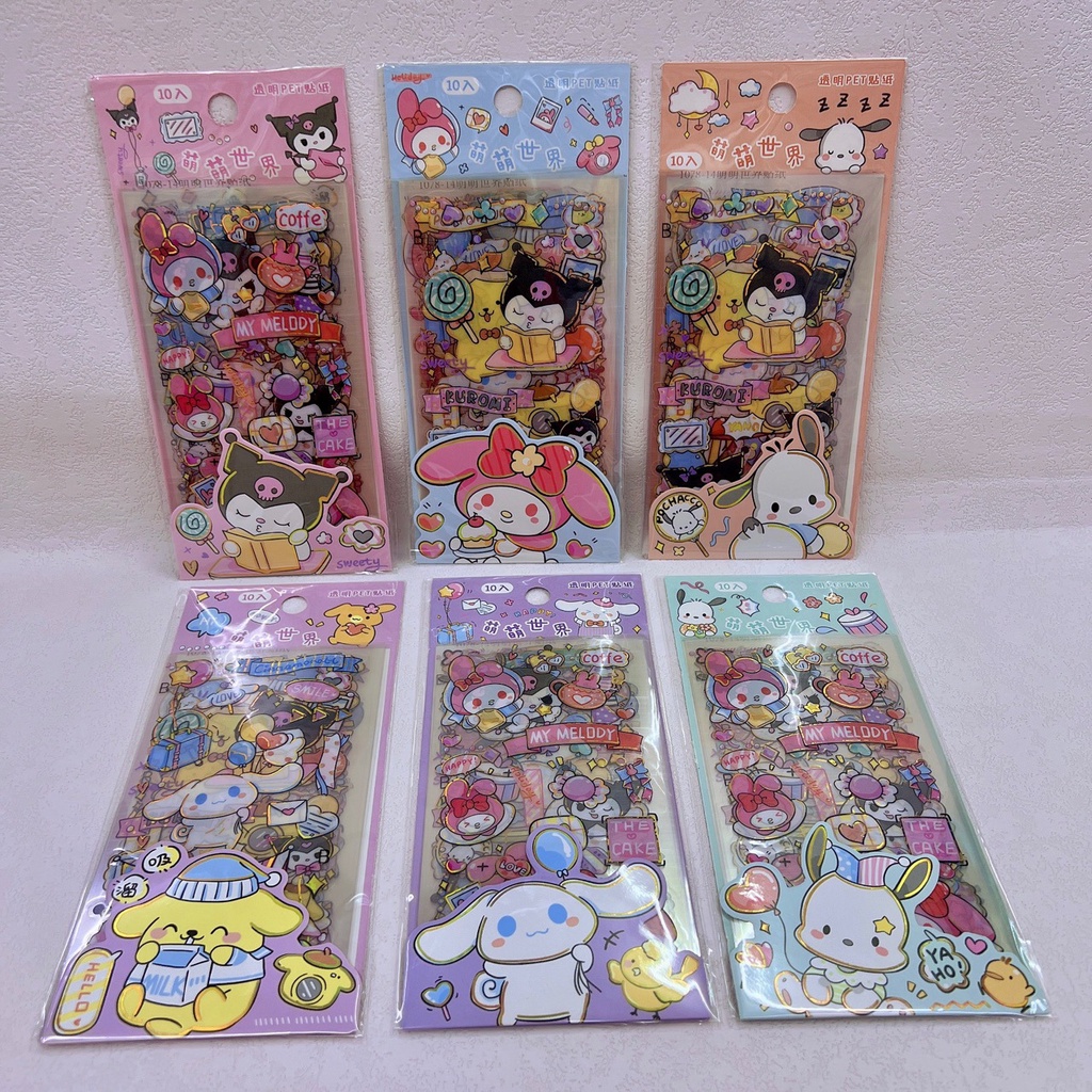 ( 10  LEMBAR) STICKER SANRIO ISI 10 LEMBAR STIKER SANRIO CINAMOROLL KUROMI MELODY POM PURIN