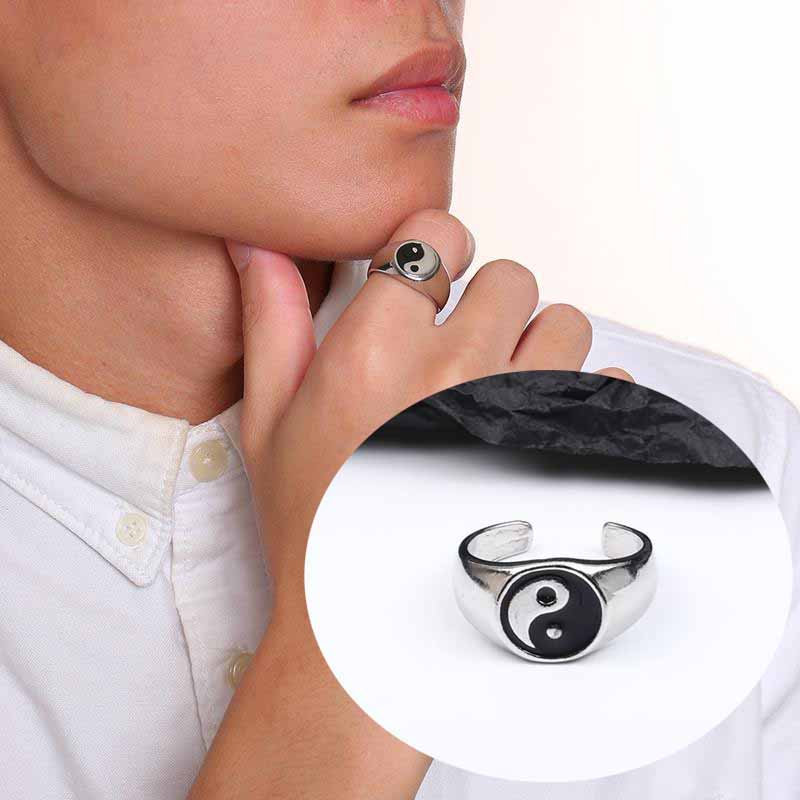 Cincin Gosip Retro Yin Yang Gaya Etnik Anti Karat Cincin Aksesoris Fashion Unik