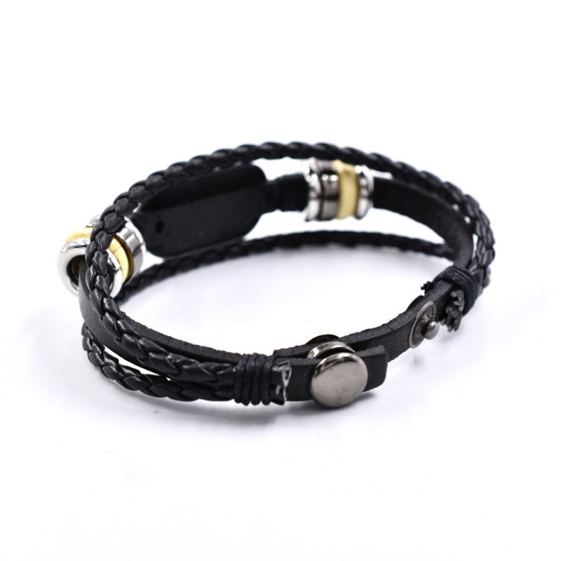 [Z H Perhiasan] Vintage Huruf Elemen Manik-Manik Gelang Kulit Fashion Pria Dan Wanita Anti Karat Multilayer Gelang Punk Pesta Rock Perhiasan Aksesoris