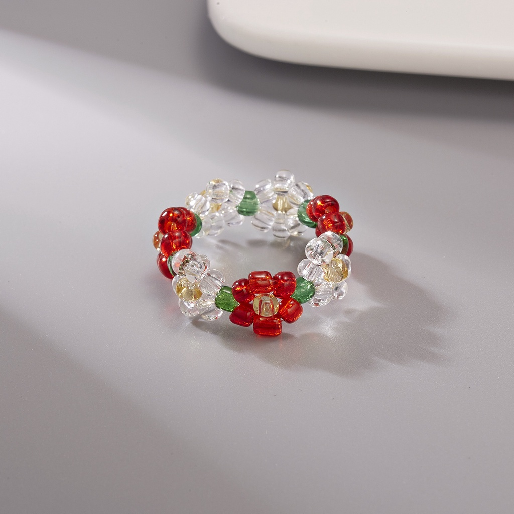 Korea IU Handmade Beaded Ring Ins Cincin Bunga Anyaman Warna-Warni