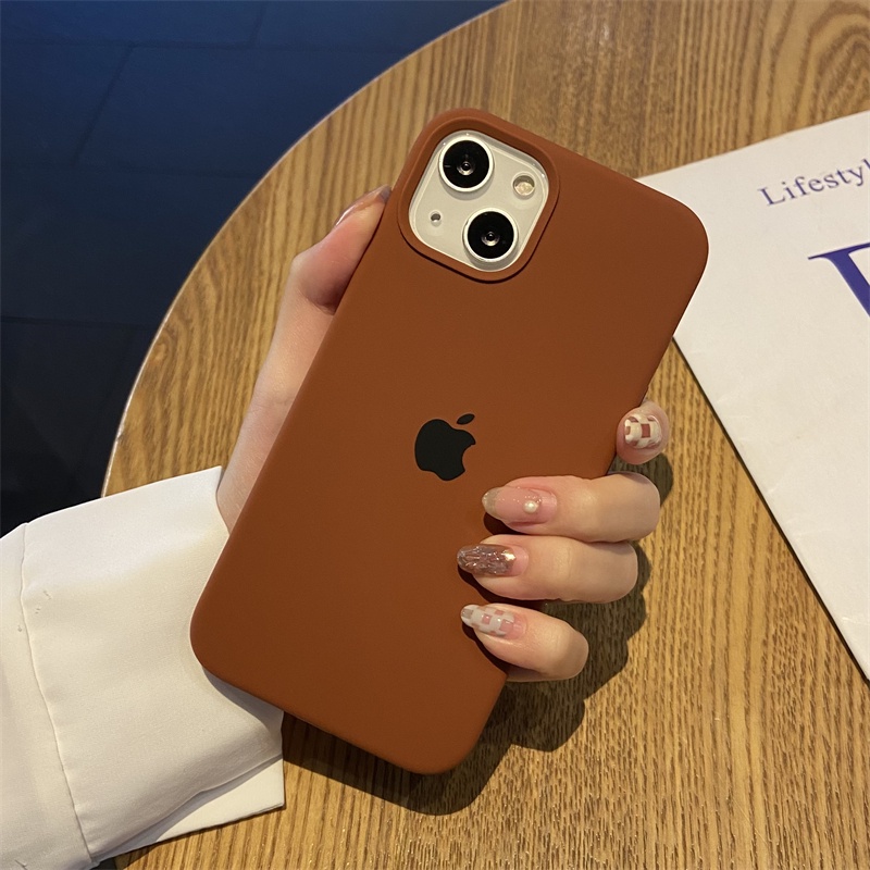 Soft Case Bahan Silikon Warna Coklat Untuk IPhone 11 12 13 14 Pro X XR XS Max 7 8 Plus