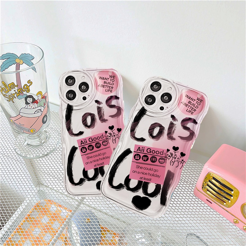 IPHONE Casing Mawar Pink Untuk Iphone14 14 Pro MAX IPhone13 Pro MAX 11PRO 11PRO MAX 12 12Pro MAX XR XS MAX 6 6S 7 8 Plus SE 2020 Doodle Label Wave Edge TPU Phone Cover