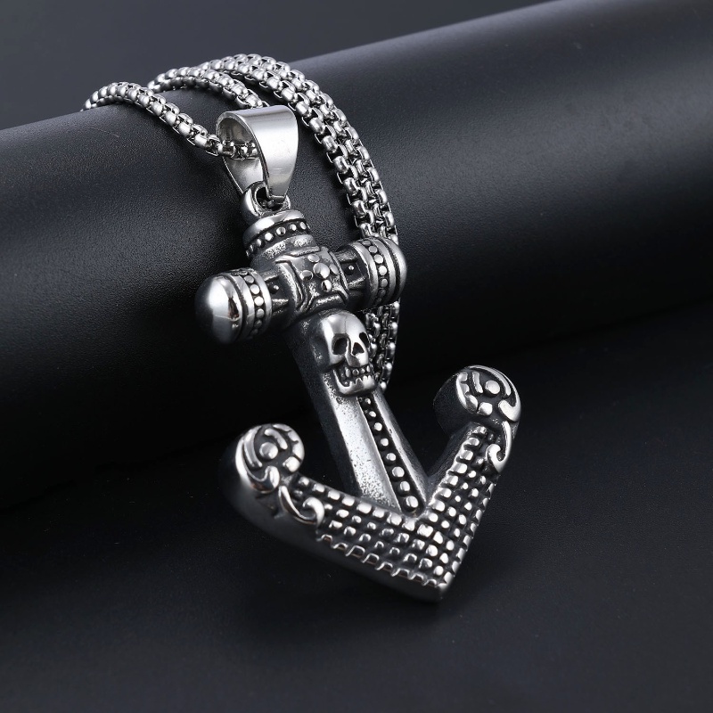 [Z H Perhiasan] Vintage Viking Hip Hop Jangkar Pelayaran Berlayar Salib Stainless Steel Liontin Pria Dan Wanita Fashion Kalung Punk Pesta Batu Baja Titanium Perhiasan Aksesoris