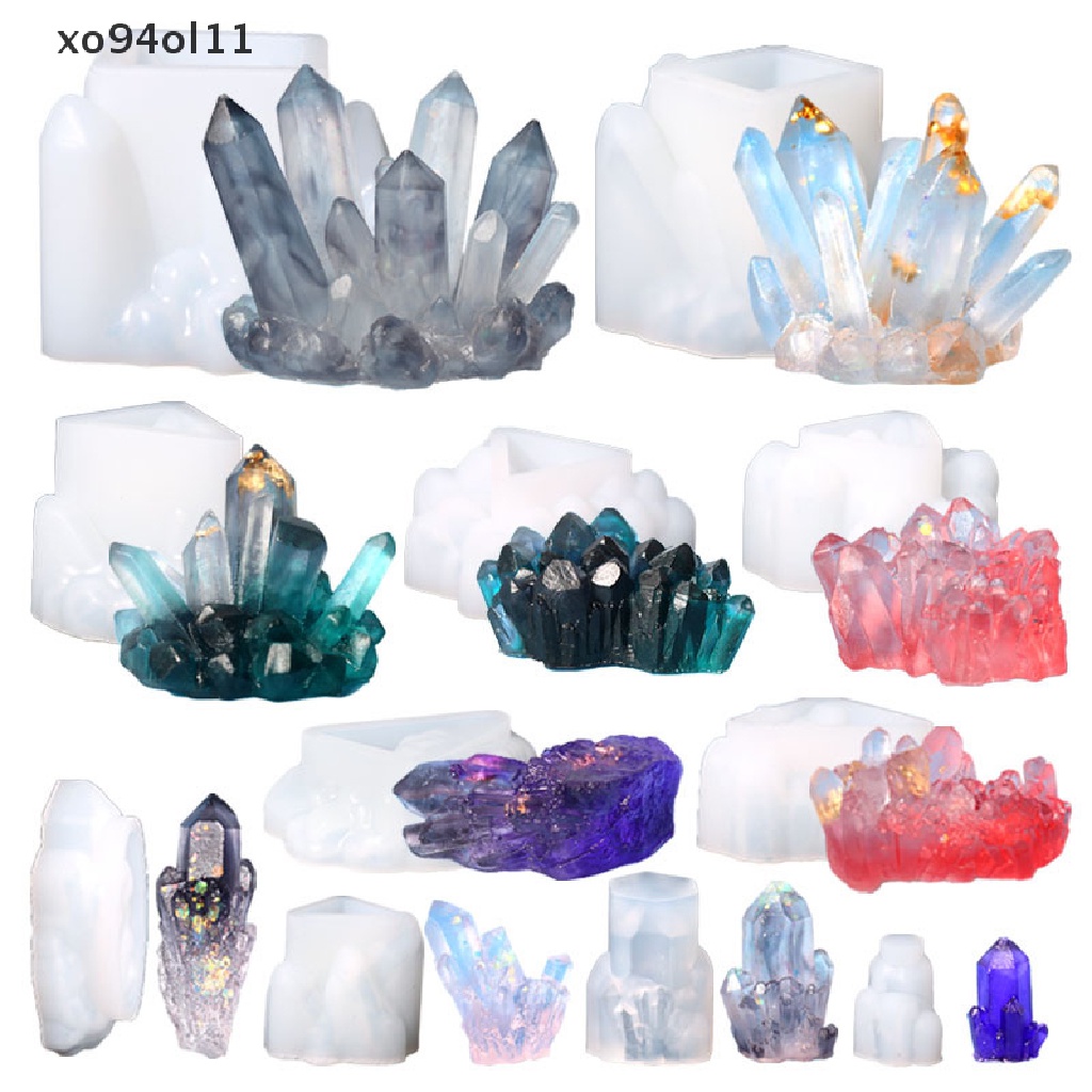 Xo Crystal Cluster Cetakan DIY Epoxy Resin Dekorasi Rockery Icicle Lem Silikon Sabun Ramalan Semangat Bandul Pot Set OL