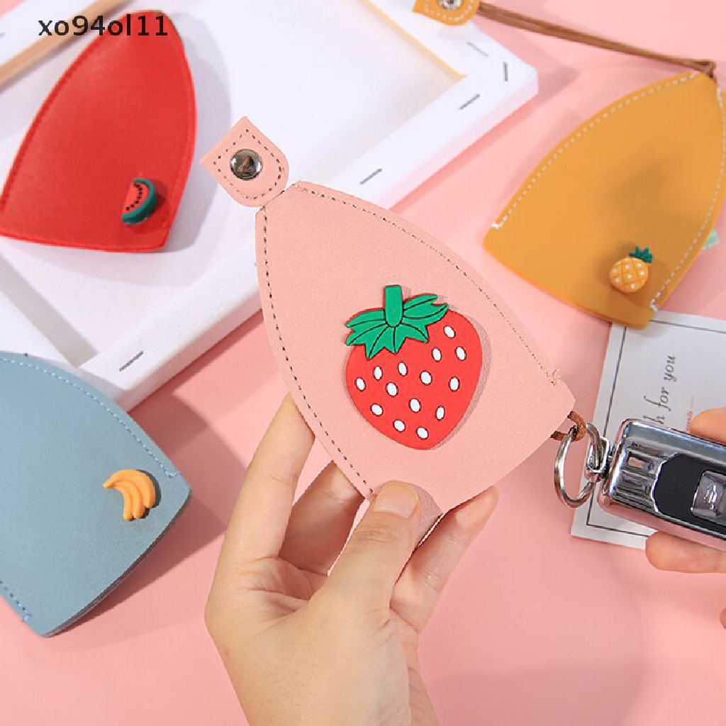 Xo Buah-Buahan Lucu Pull Type Key Bag PU Leather Pelindung Tempat Kunci Mobil Case Dompet New Leather Keychain Pouch Bag Cover Key Organizer OL