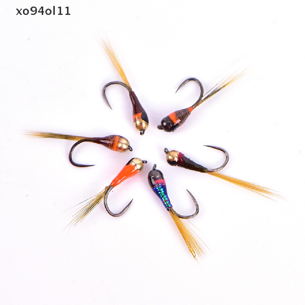 Xo 6PCS Kepala Tembaga Nymph Beadheads Fly Trout Greyling Trout Memancing Quick Sink Fly OL