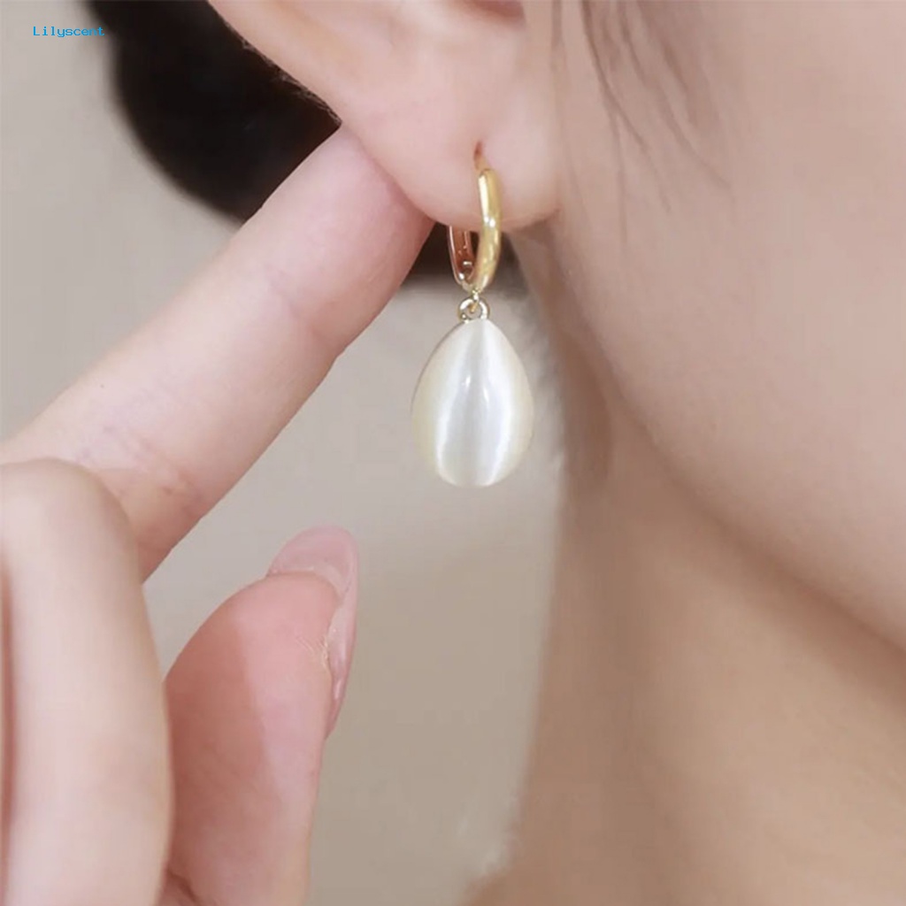 Lilyscent 1pasang Burrs-free Ear Pendant Kostum Perlengkapan Imitasi Opal Anting Tetesan Air Pengerjaan Indah