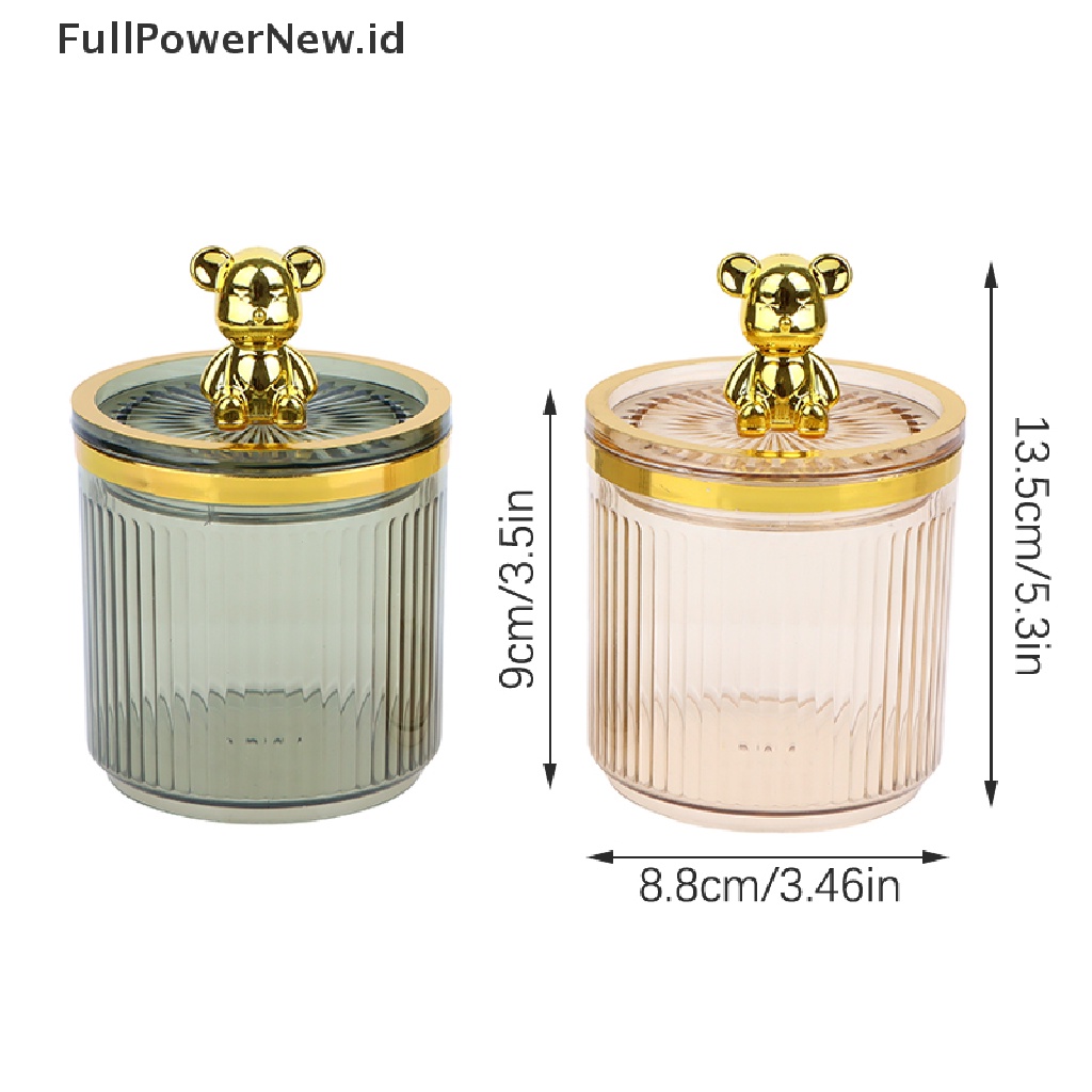 Power Cute Bear Clear Cotton Pad Dan Ear Bud Holder Toples Penyimpanan Kosmetik Akrilik ID