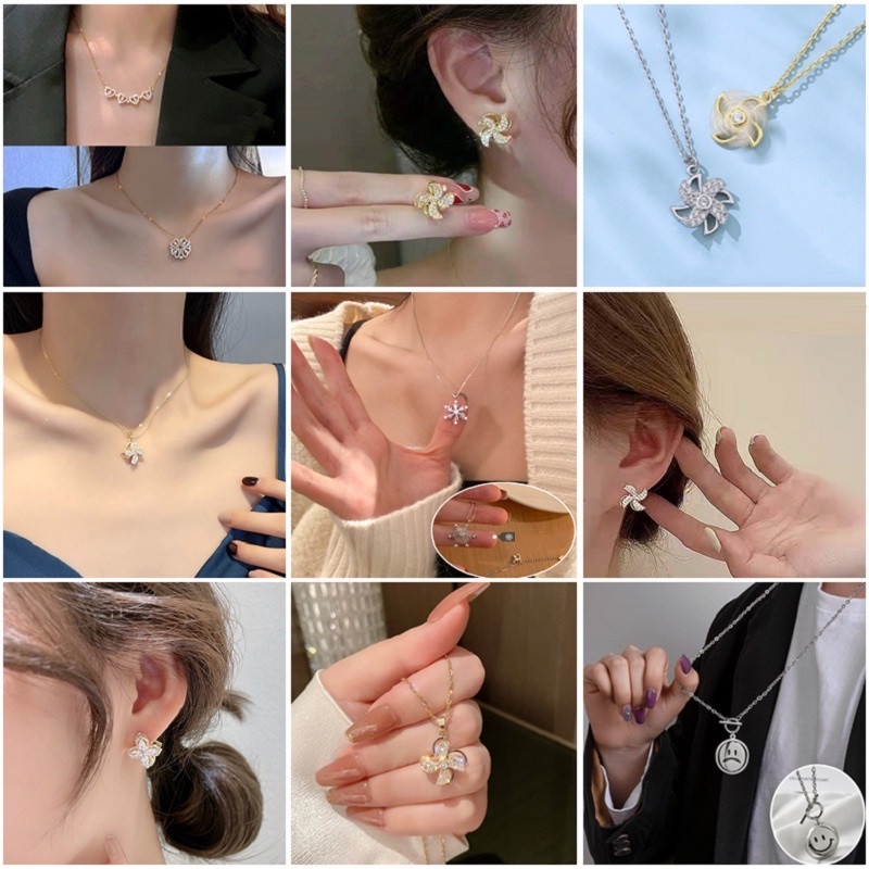 Anting Dan Kalung S925 Silver Bentuk Snowflake Aksen Berlian Gaya Korea Untuk Wanita