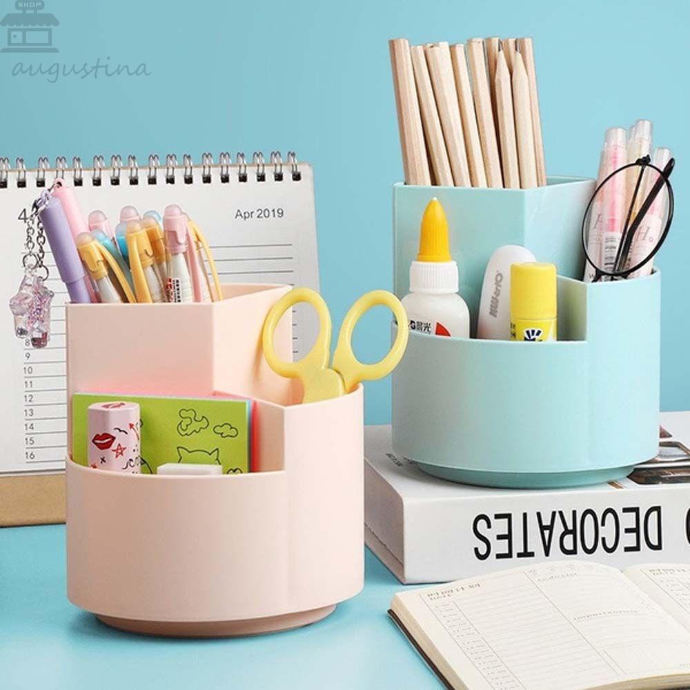 Agustina Bulat Tempat Pulpen Hadiah Kapasitas Besar Desktop Storage Box Make up Brush Holder Alat Tulis Siswa Tiga Slot Tempat Penyimpanan Brush Kosmetik