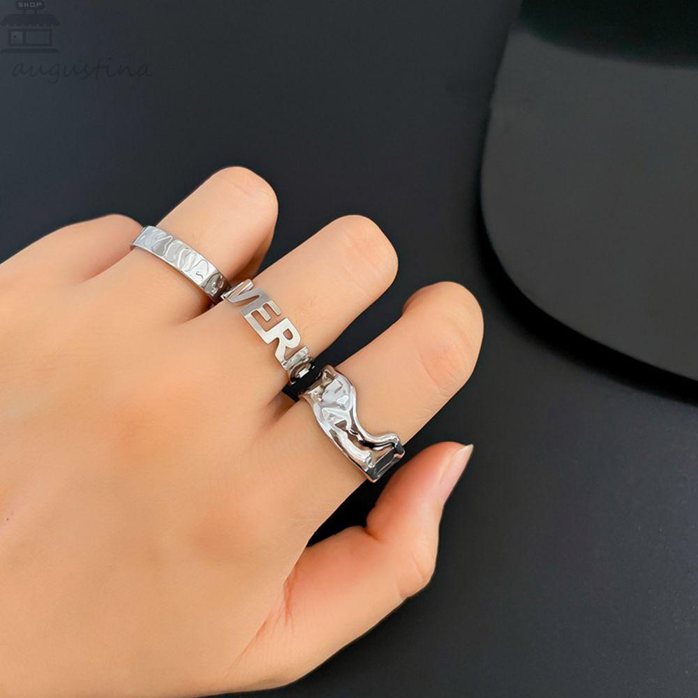 Agustina Wanita Geometris Cincin Pria Sederhana Smiley Face Fashion Baja Titanium Gaya Jalanan Punk Jari Gesper