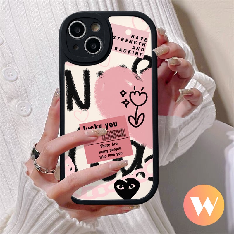 Love Heart Case Oppo A17 A55 A58 A1K A96 A95 A15 A77s A54 A76 A7 A12 A78 A16 A31 A17K A57 A16K A9 A5 A5s A92 A53 A3S A16E A74 Reno 8T 5F 8 5 7Z Ins Graffiti Letter Label Sarung Soft Cover