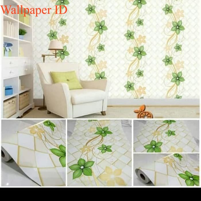 Wallpaper Dinding Motif Ranting Daun Hijau Ukuran 10 Meter x 45 Cm