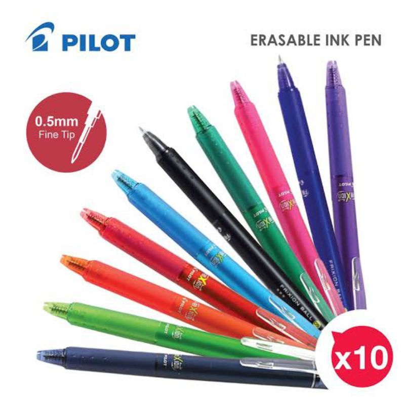 Pulpen Frixion Clicker PILOT Ball Knock Isi 10Pcs LFBK-230EF Erasable Pen 0.5mm