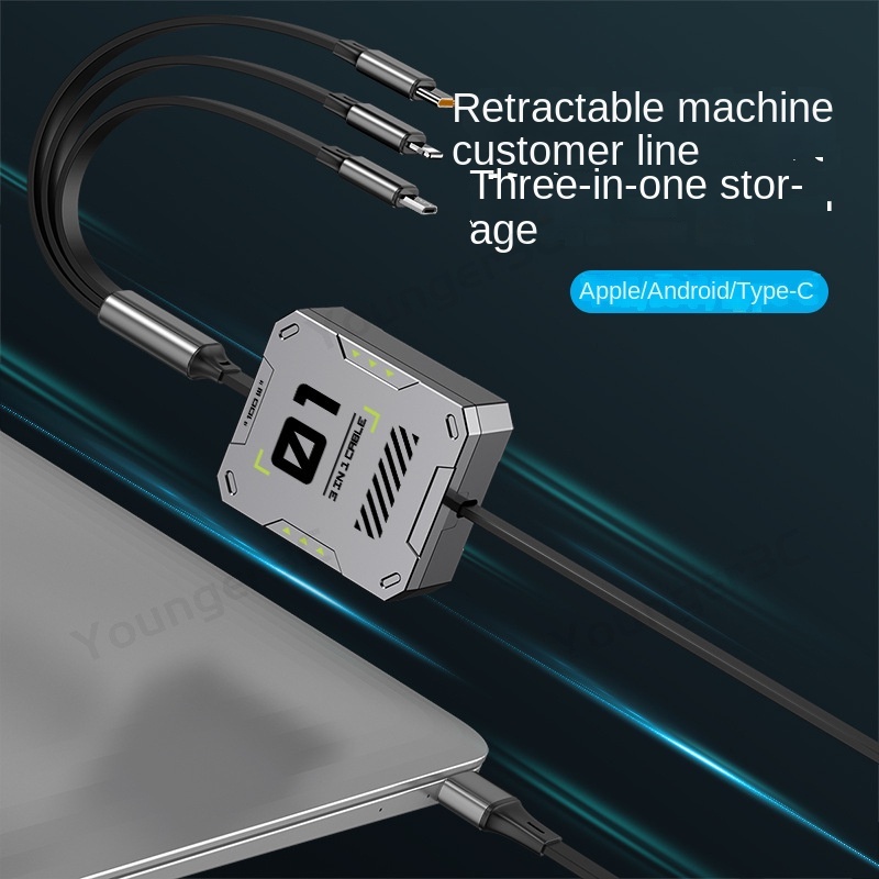 Kabel data Teleskopik 100W 3in1 6A Mesin Kabel Pengisian Super Cepat Kabel USB Pengisian Angin Untuk ios Tipe C Micro