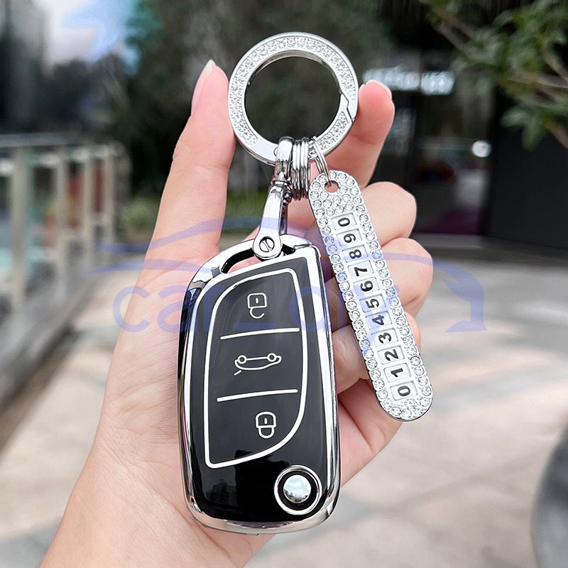 Kasus Kunci TPU Penutup Jarak Jauh Gantungan Untuk Peugeot Citroen KEYDIY Xhorse VVDI Universal DS Style Cangkang Pelindung Car Remote Key Case