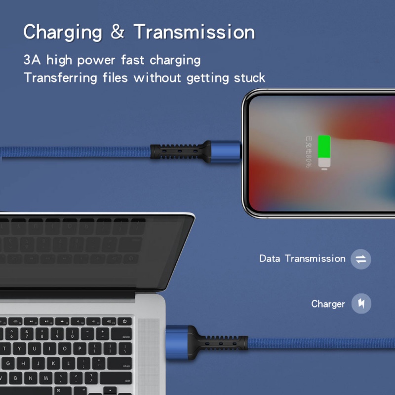 Kabel Fast Charging Kabel Data Braided TYPE-C Kabel Cas Telepon Baja USB Micro USB TYPE-C Kabel Data Untuk iPhone Android