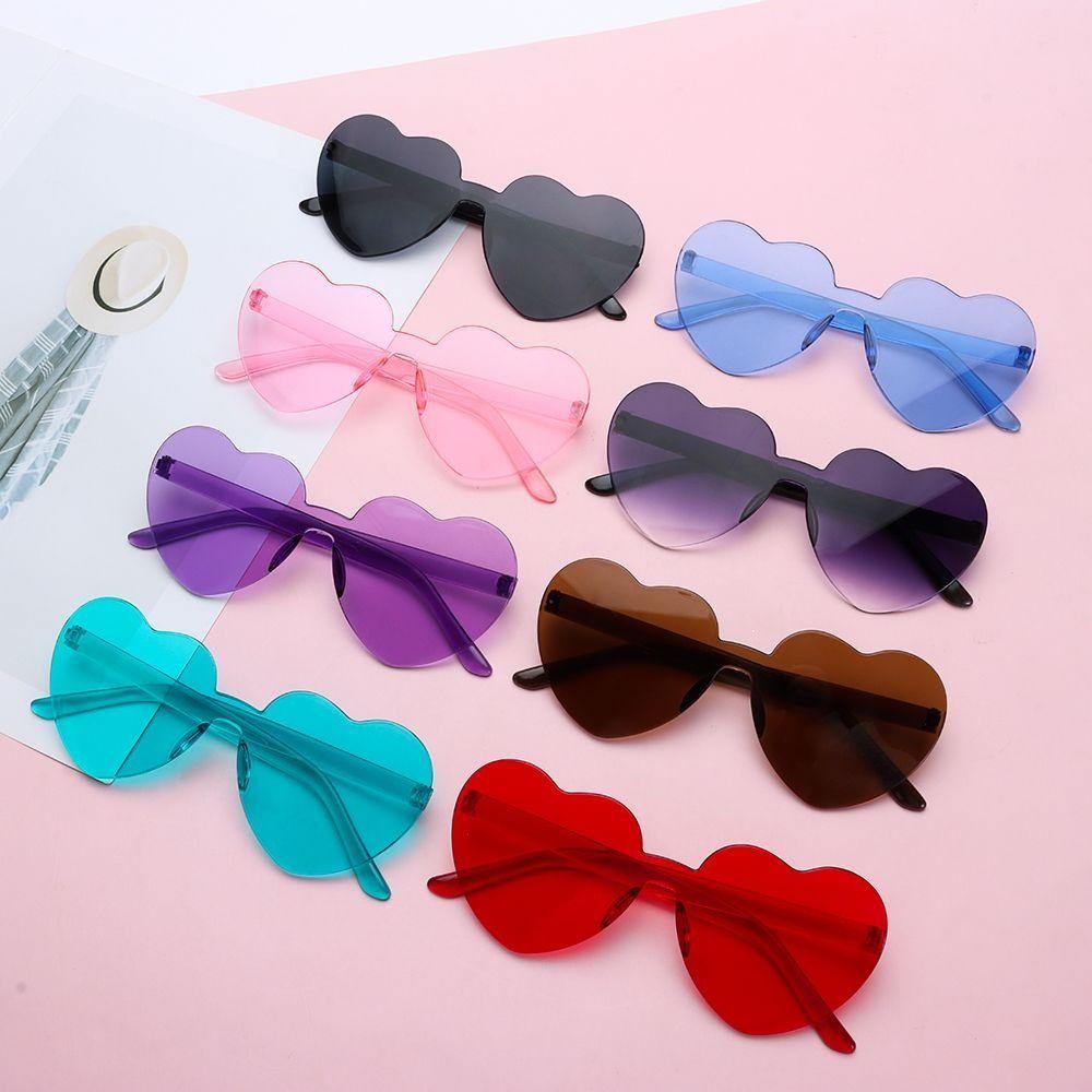 Mxbeauty Heart Kacamata Hitam Hadiah Ulang Tahun Pesta Pantai Anti-Uv Vision Care Love Heart Eyewear Rimless Sunglasses Properti Foto Perempuan Kacamata Matahari