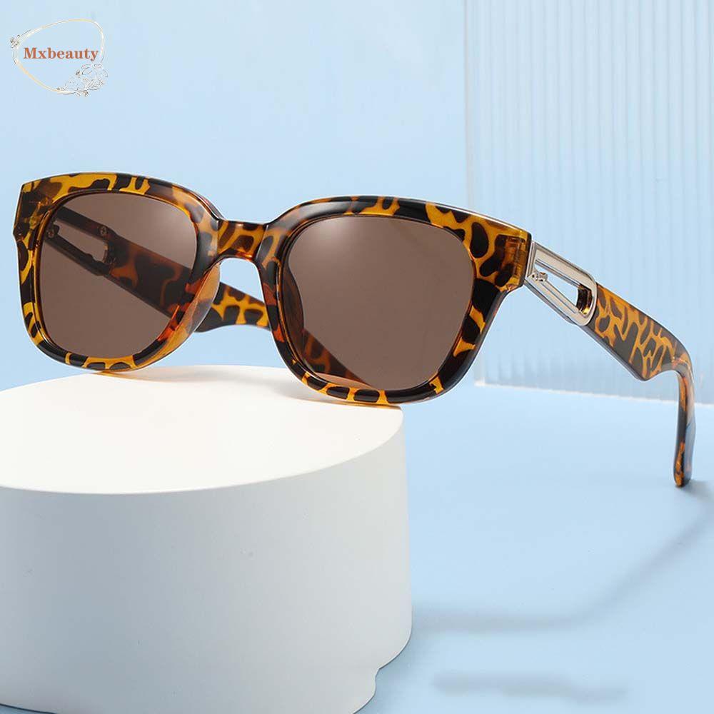 Mxbeauty Kacamata Hitam Wanita Tren Eropa Dan Amerika Hip Hop Putih Motif Leopard Logam Kait Gesper Persegi Panjang Warna Biru Gaya Korea Sunglasses