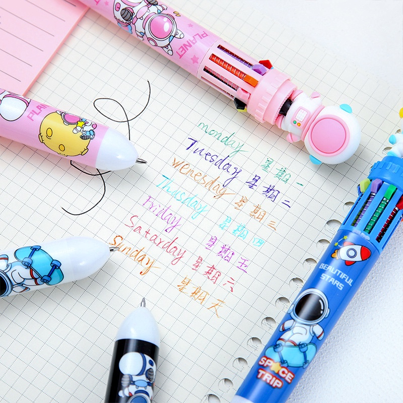 10warna 0.5mm Kartun Astronot Seri Ballpoint Pen Siswa Indah Ditarik Ball Pen