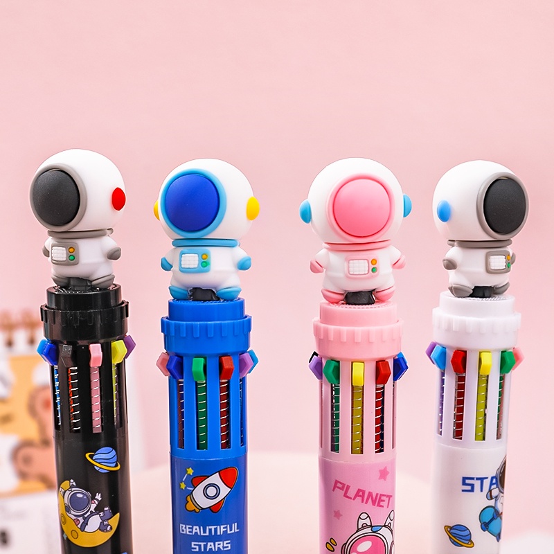 10warna 0.5mm Kartun Astronot Seri Bola Pena Siswa Ditarik Peluru Nib Bolpoin Bolpoin