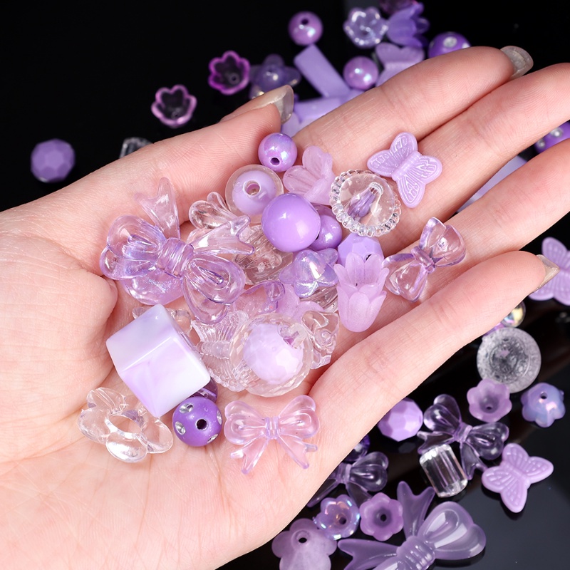 50g Permen Warna Manis Wanita Campuran Bintang Beruang Ikatan Simpul Manik Hati Smiley Kupu-Kupu Akrilik Spacer Manik-Manik Gadis Multi-Warna Membuat Perhiasan DIY Gelang Aksesoris