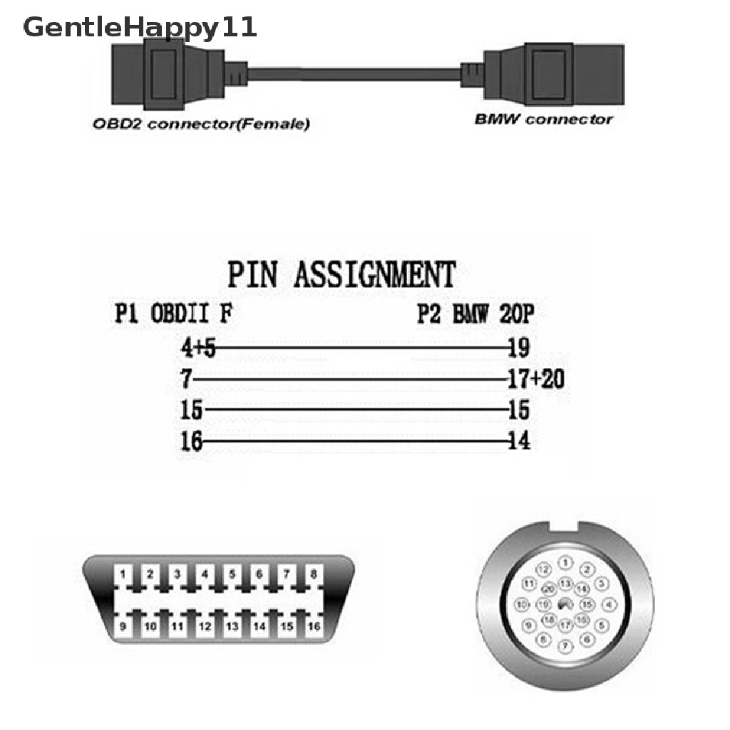 Gentlehappy 1Pce OBD Adapter Untuk BMW 20pin Ke OBD2 16pin Female Connector e36 e39 X5 Z3 id