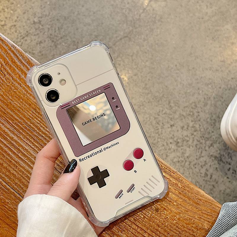 【Anti Fall Mirror】Pretty Silver Makeup Silicone Soft Case Iphone 6S 7 8 Plus X XR XS Max IPhone 11 12 13 14 Pro Max 14 Plus 7+ 8+ 12 13 mini for Women Girl Retro game console