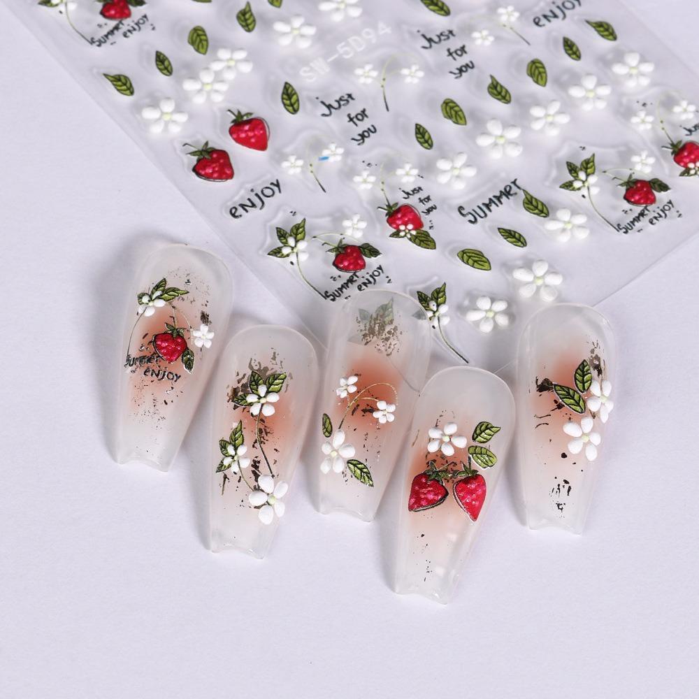 Stiker Kuku Buah Agustina Fashion Wanita Daun Strawberry Bunga Lemon Dekorasi Kuku
