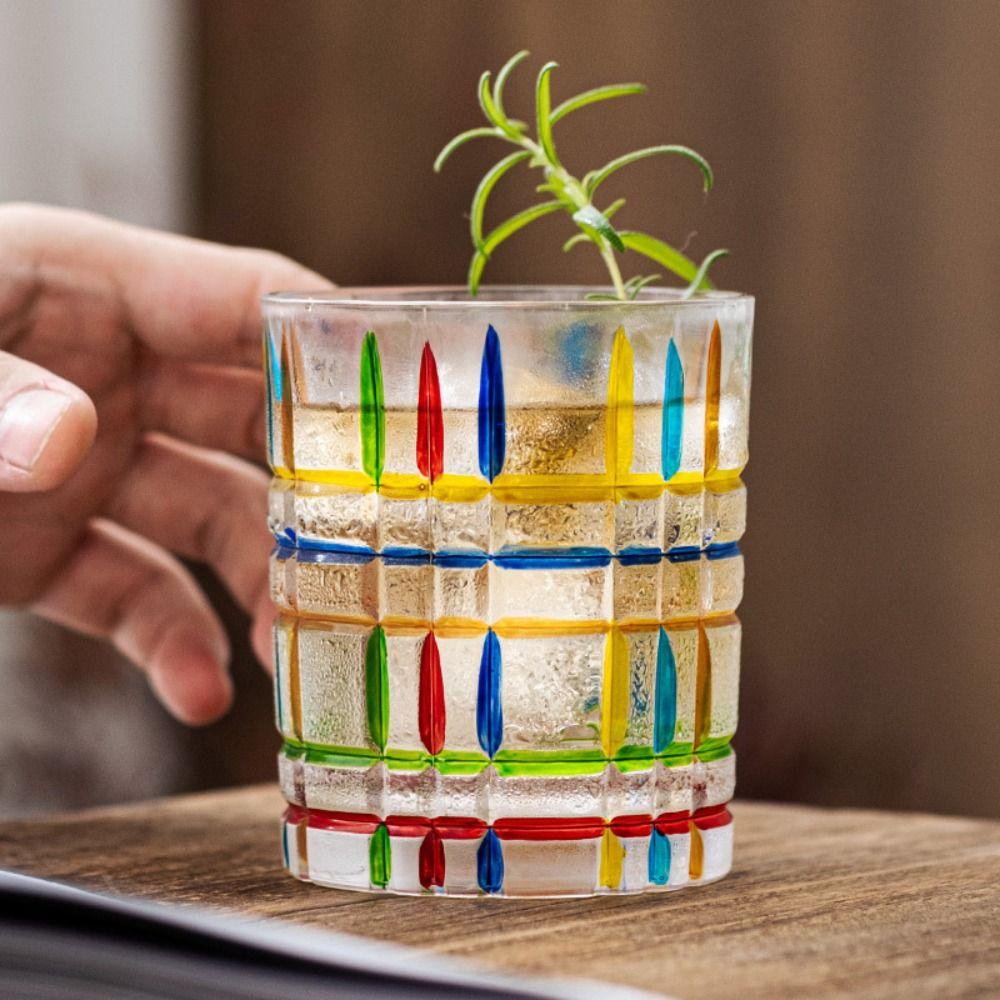 Lanfy Gelas Whiskey Scotch Colorful Painting Whiskey Drinking Glass Cup