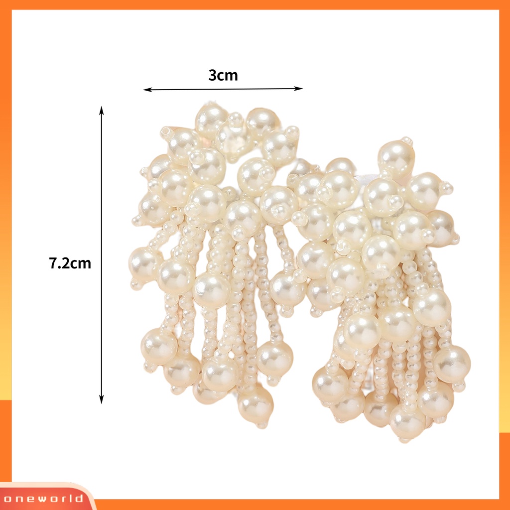 [EONE] 1pasang Anting Menjuntai Kepribadian Berlebihan Multi-layer Berlapis Mutiara Imitasi Ear Stud Anting Rumbai Aksesoris Fashion