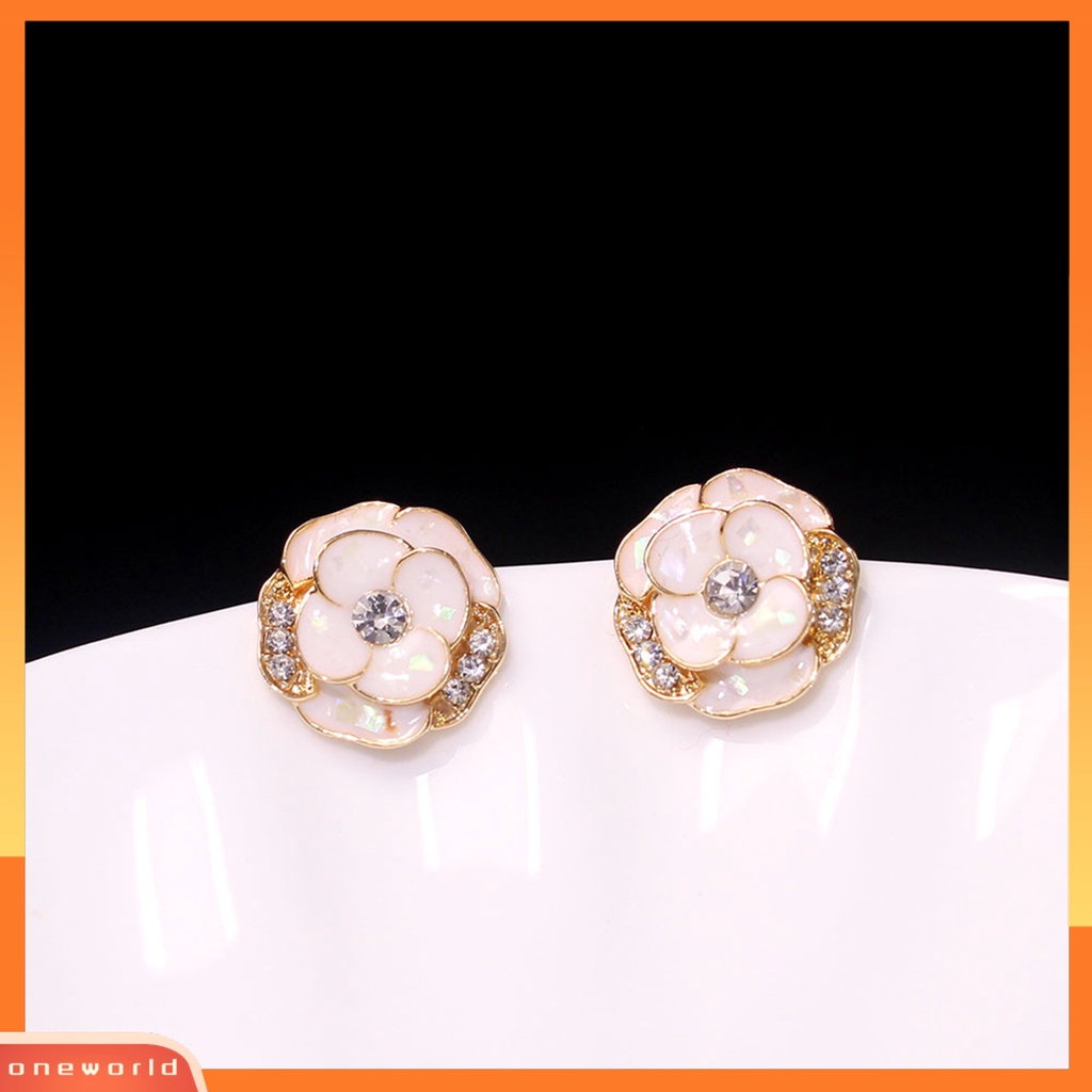 [EONE] 1pasang Ear Studs Elegan Dainty Temperamen Berkilau Berlian Imitasi Enamel Bunga Wanita Anting Fashion Perhiasan