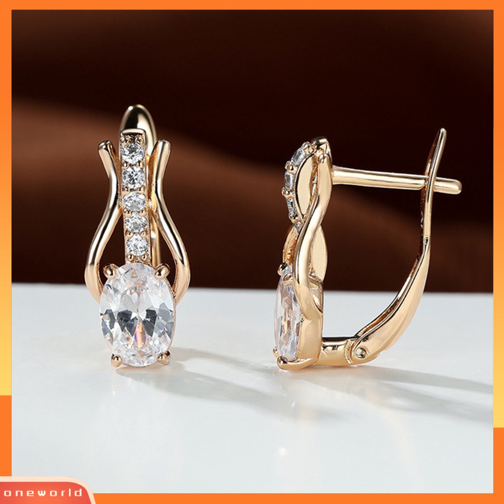 [EONE] 1pasang Drop Earrings Oval Potong Batu Permata Imitasi Temperamen Shiny Cubic Zirconia Hias Dress Up Hadiah Wanita Mewah Menjuntai Anting Perhiasan Pernikahan