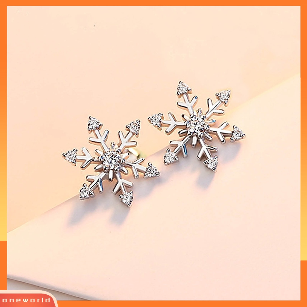 [EONE] 1pasang Ear Studs Elegan Geometris Mengkilap Berlian Imitasi Bertatahkan Berkilau Berdandan Hadiah Natal Wanita Snowflake Stud Earrings Perhiasan Pakaian Sehari-Hari