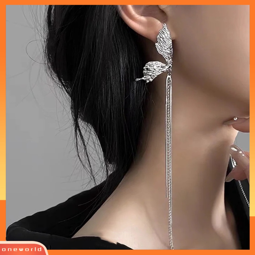 [EONE] 1pasang Menjuntai Anting Eye-catching Pengerjaan Halus Geometris Elektroplating Temperamen Dekorasi Bermutu Tinggi Kupu-Kupu Berlian Imitasi Rumbai Anting Fashion Perhiasan