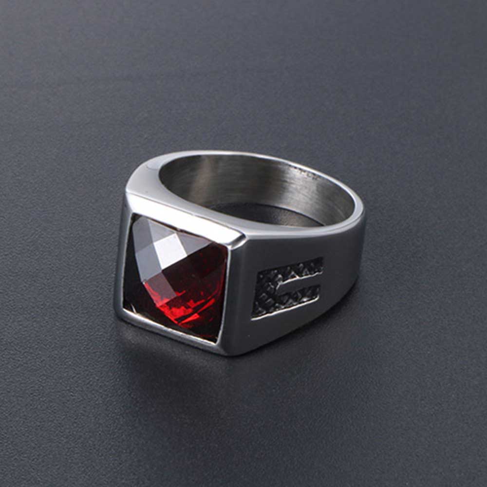 Merah Hitam Akik Vintage Perak Baja Titanium Ruby Pria Punk Fashion Perhiasan Pernikahan Pertunangan Rings