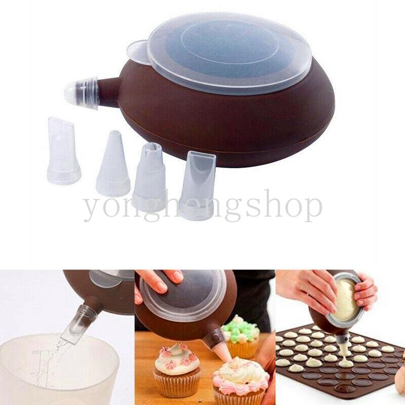 Silikon Muffin Macaron Pot Dengan 5nozel Coklat Selai Extruder Perlengkapan Dekorasi Kue Dapur DIY Dessert Pastry Baking Tool