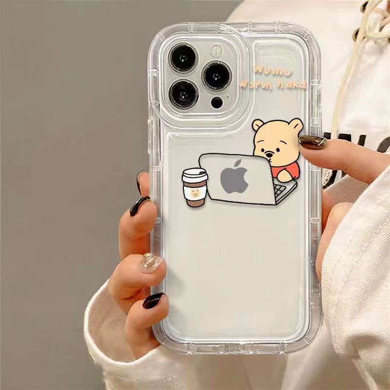 IPHONE Pooh Casing Ponsel Cocok Untuk Iphone11 14 14pro 14plus 13 13mini 13pro 13prm iPhone12 7Plus 8Plus Xr XS 13 12mini Pro Max Empat Sudut Casing Ponsel Transparan Tahan Guncangan