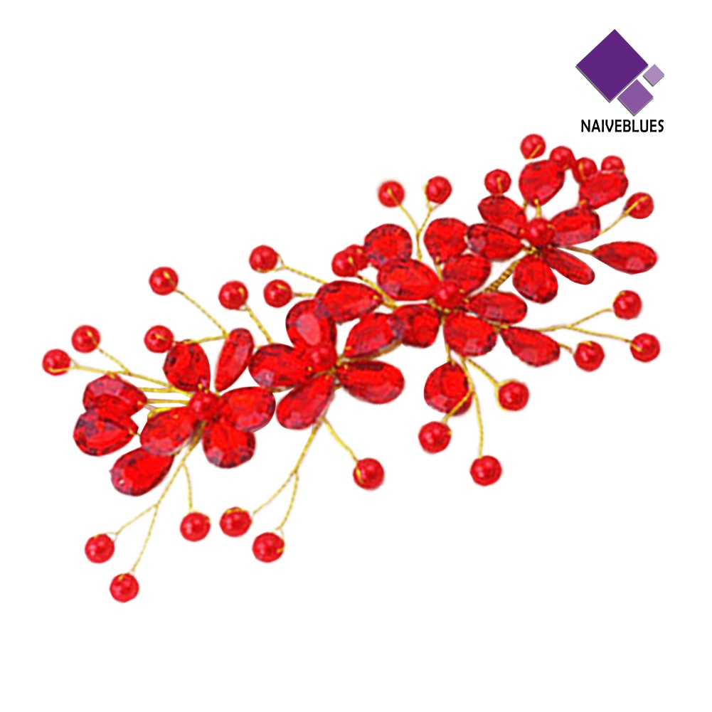 &lt; Naiveblues &gt; Wanita Bunga Merah Pernikahan Pengantin Pesta Accessary Hair Pin Clip