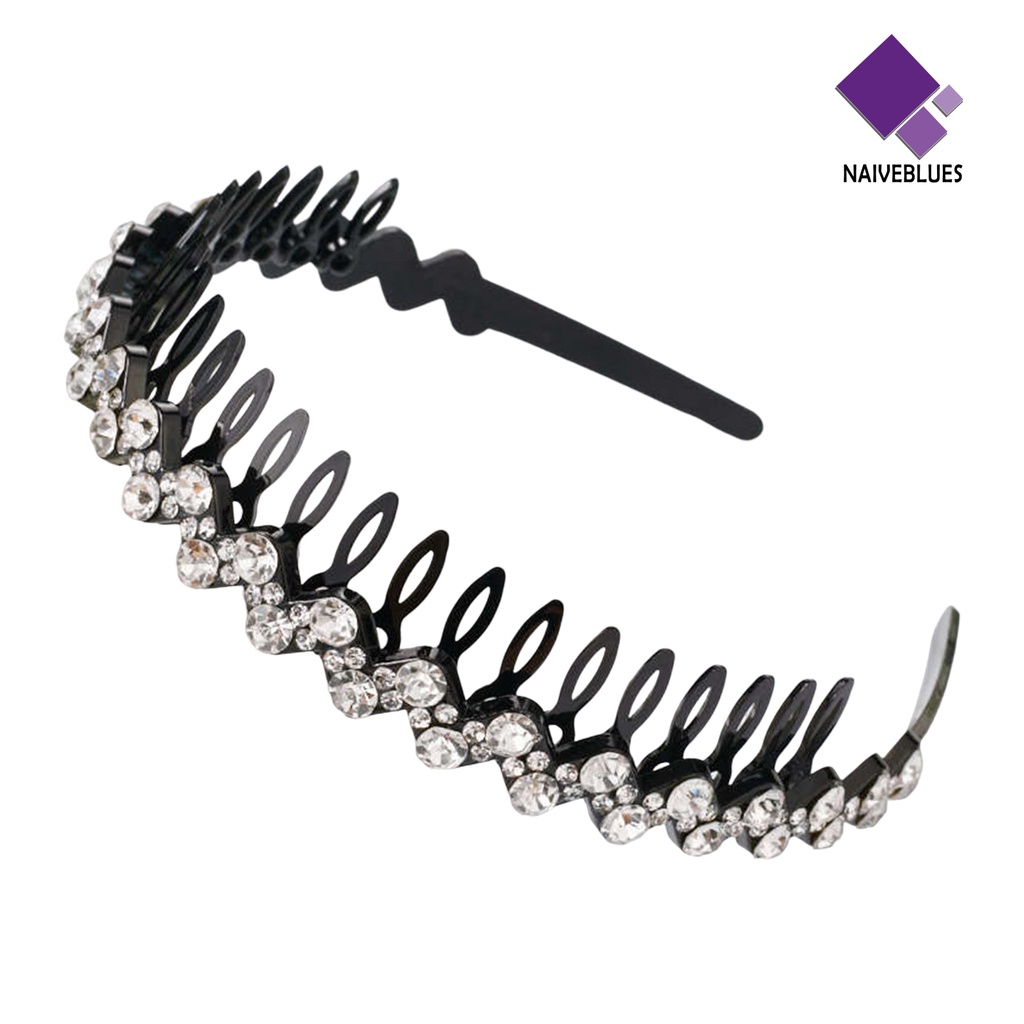 &lt; Naiveblues &gt; Jepit Rambut Shiny Colorful Rhinestone Non-Slip Reusable Brim Gadis Bando Aksesoris