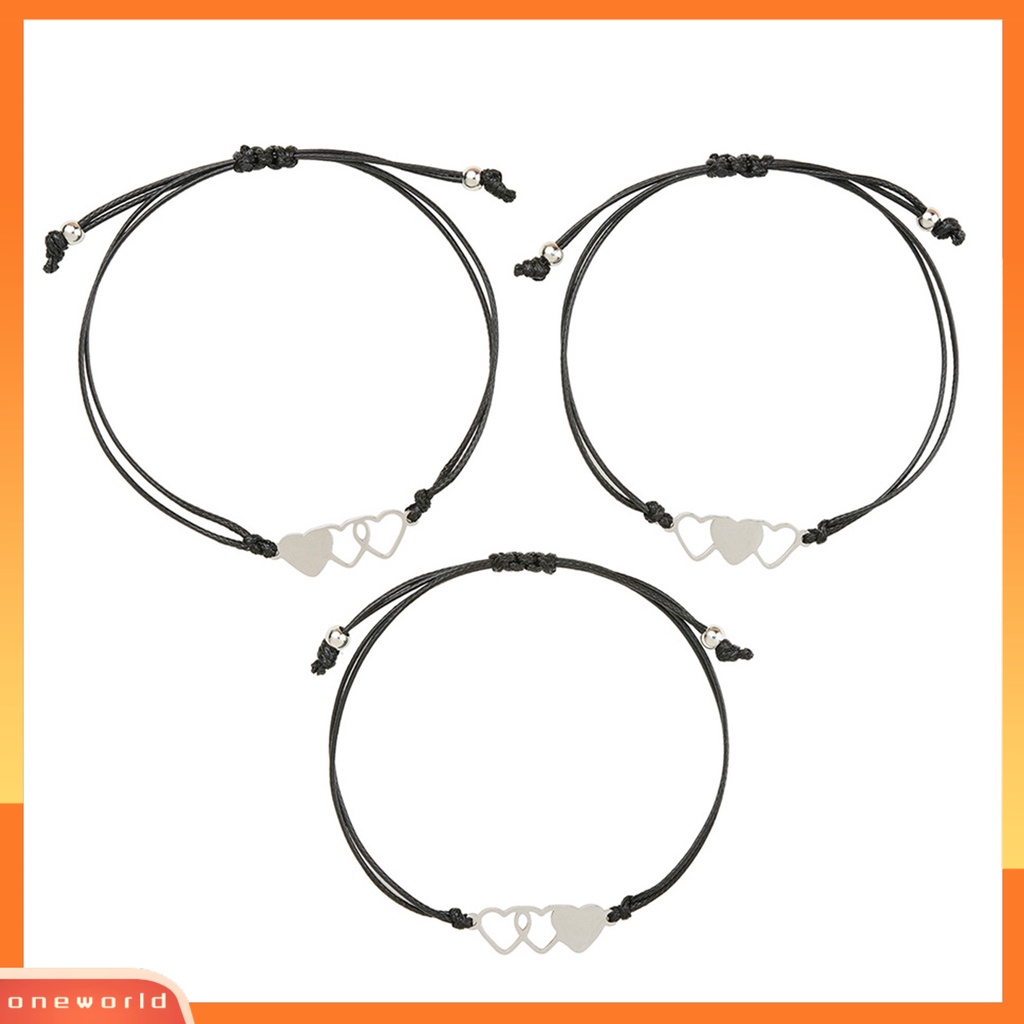 [EONE] 3pcs/set Gelang Lady Adjustable Bentuk Hati Kreatif Kualitas Tinggi Gelang Kartu Untuk Anniversary