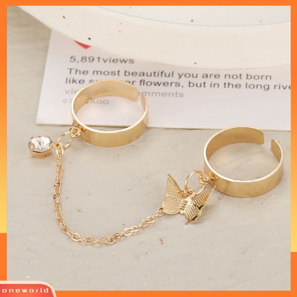 [EONE] Wanita Circlet Set Pembukaan Adjustable Alloy Berlian Imitasi Kilau Terang Knuckle Ring Set Perhiasan