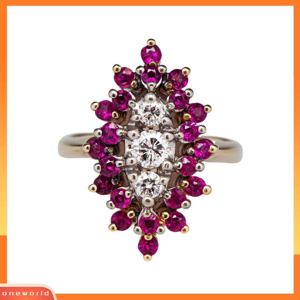[EONE] Wanita Cincin Bentuk Bunga Berlian Imitasi Wanita Cubic Zirconia Floral Ring Perhiasan Hadiah