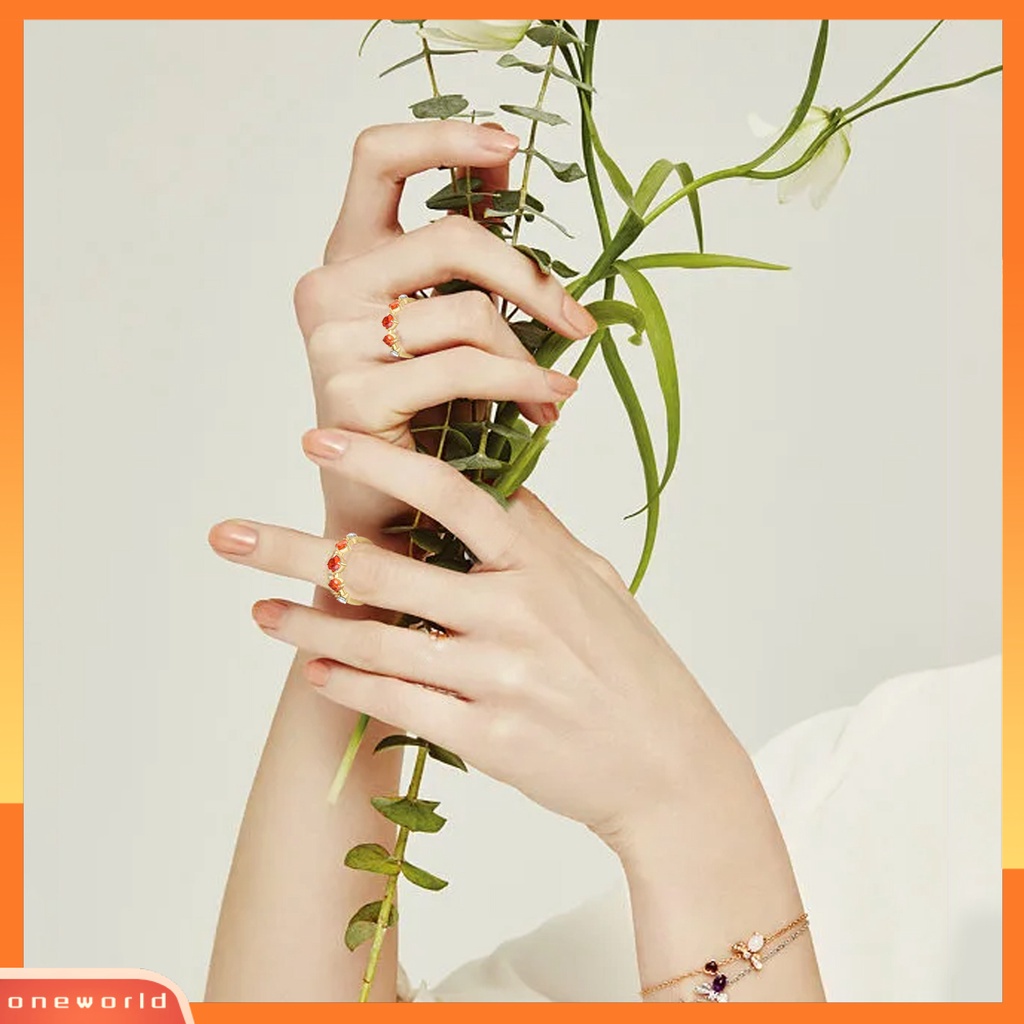 [EONE] Wanita Cincin Orange Permata Imitasi Adjustable Perhiasan Vintage Berlian Imitasi Jari Cincin Hadiah Ulang Tahun